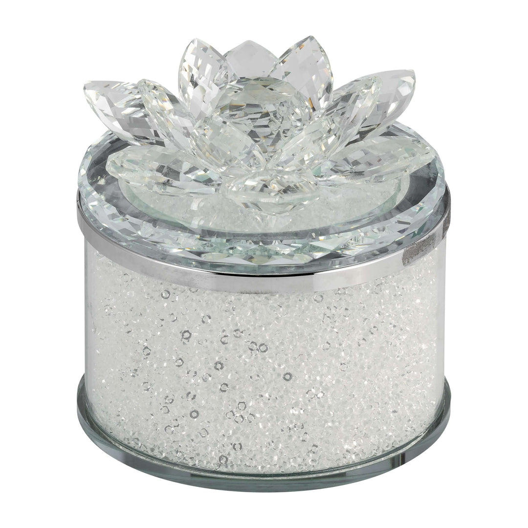 Crystal 4" Round Lotus Box, Clear