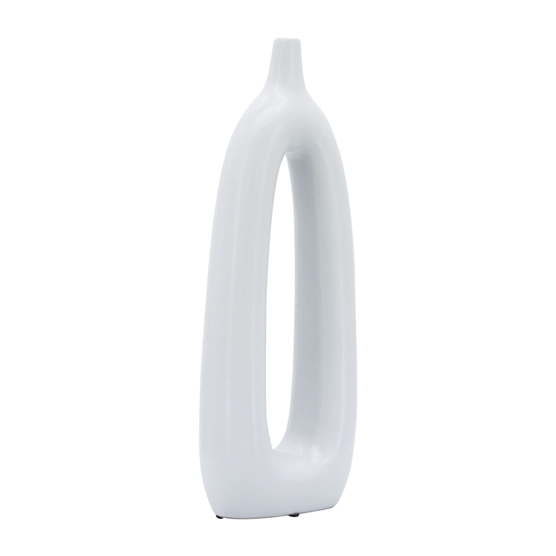 Cer, 14"h Open Cut-out Vase, White