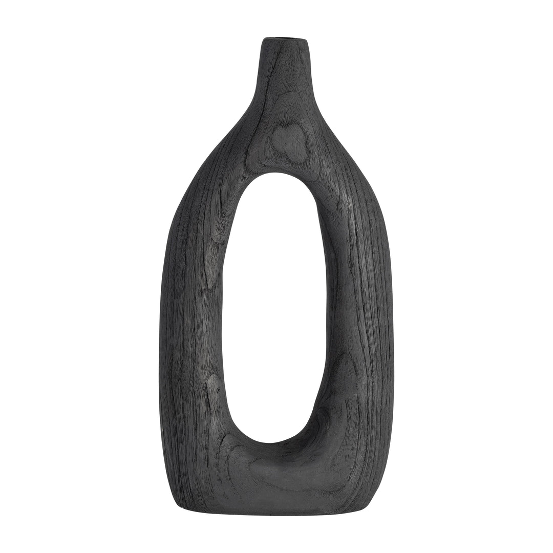 Wood, 14"h Cut-out Vase, Black