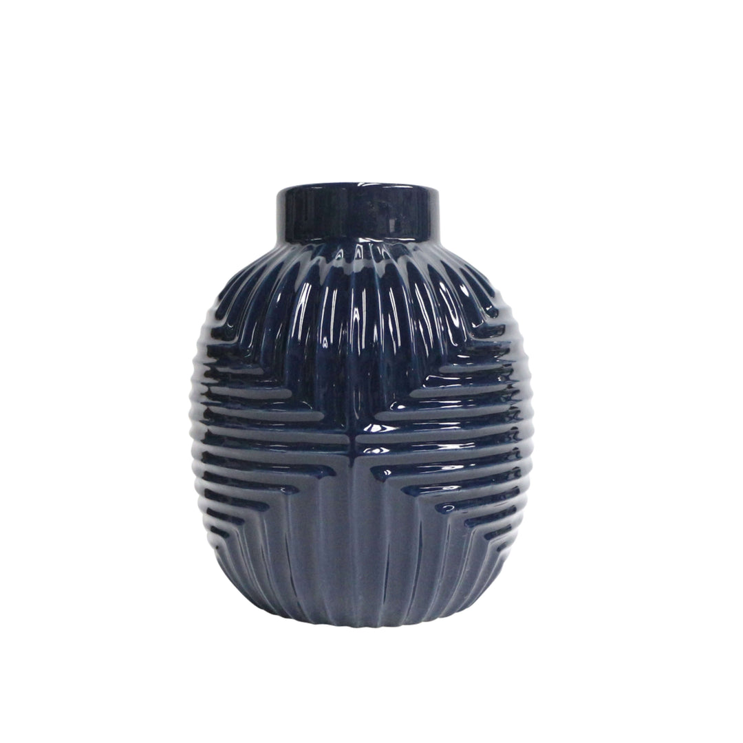 Cer, 11" Tribal Vase, Navy Blue