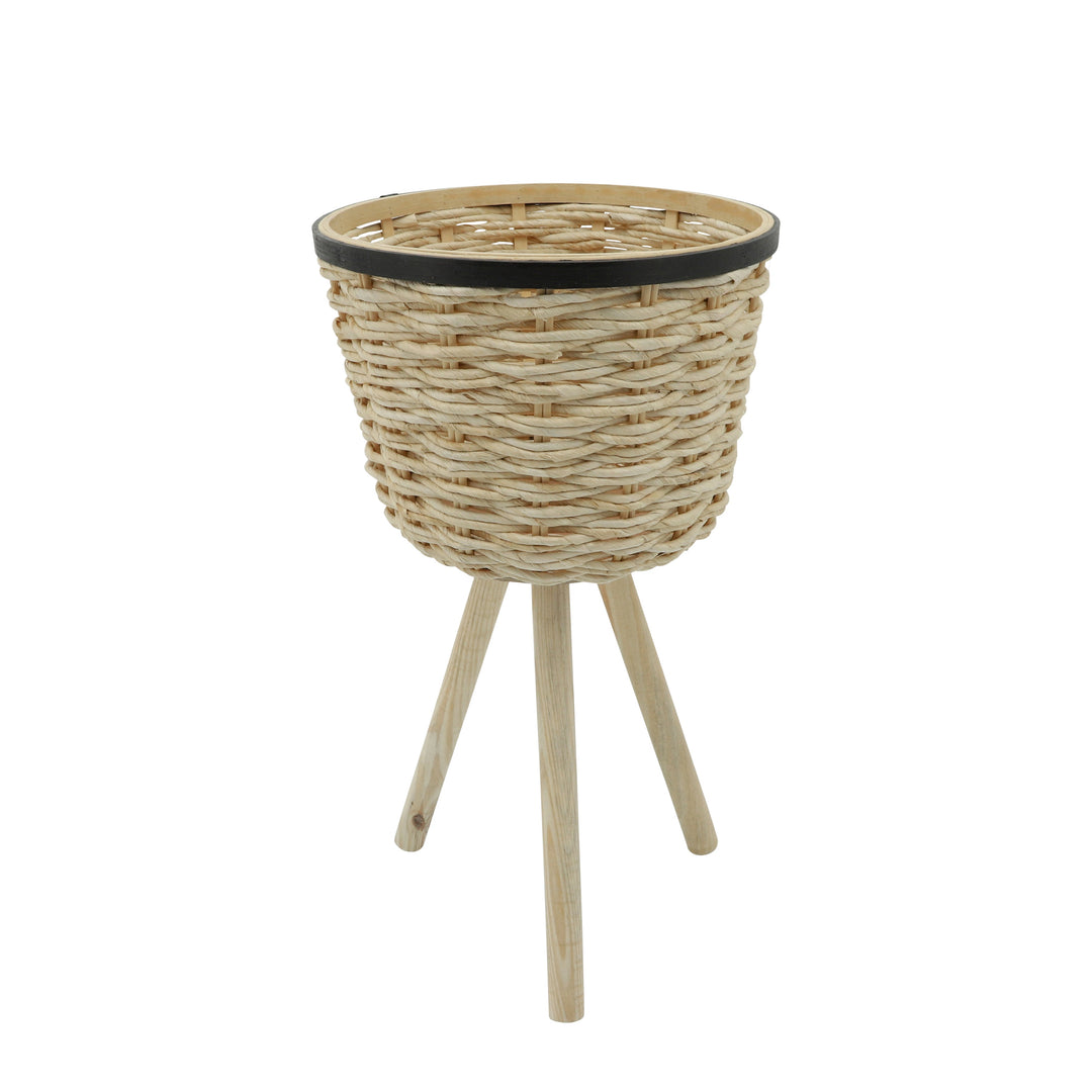 S/2 Wicker Footed Planters, White