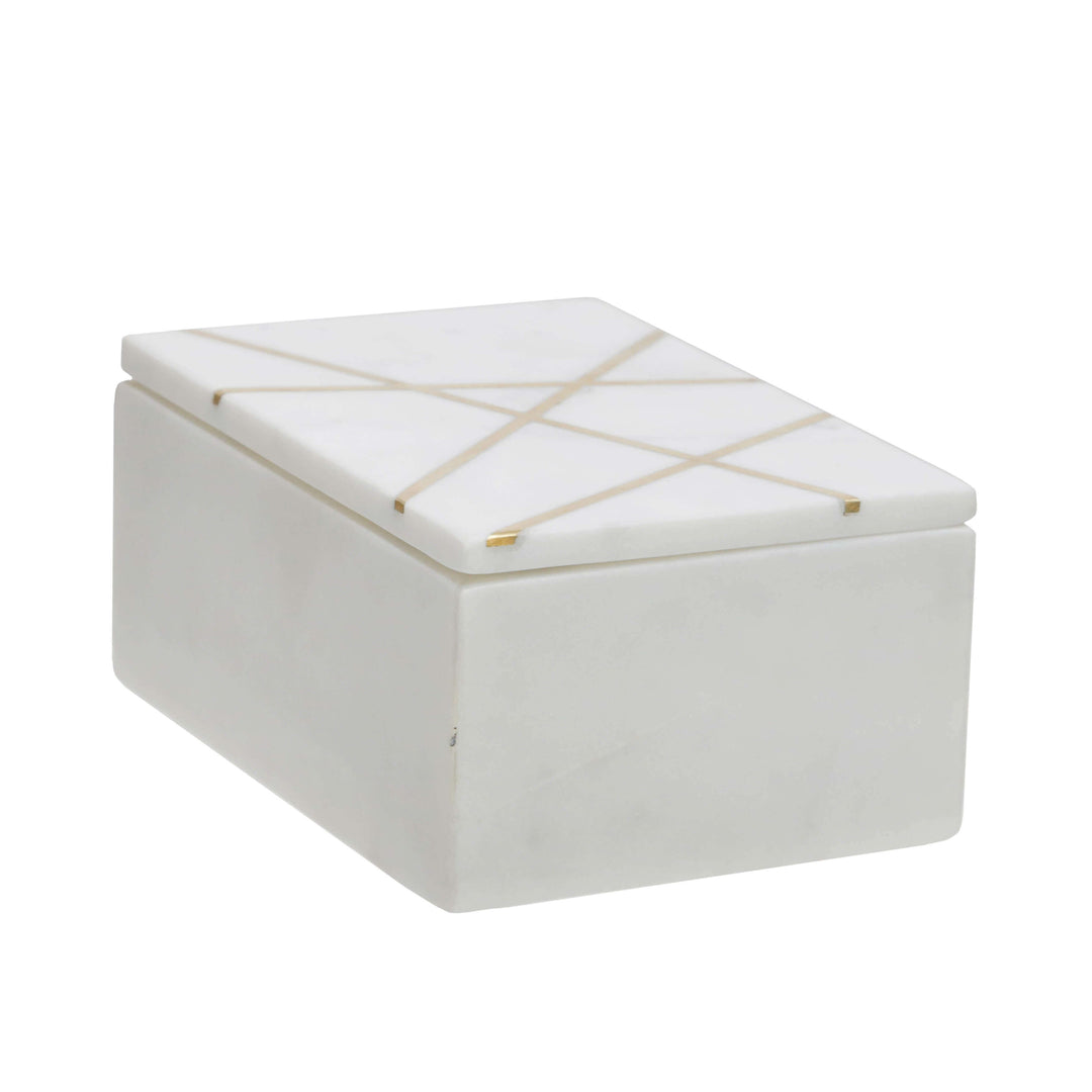 Marble 7x5" Box W/ Inlay, White