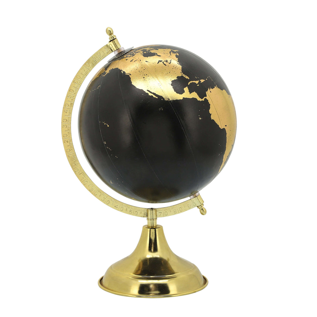 Metal, 13"h Globe, Gold/black