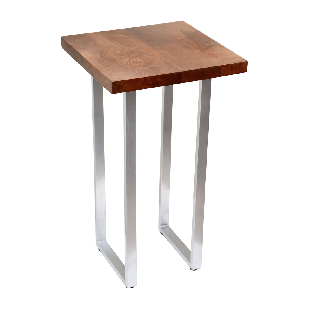 Metal, 20" Square Wood Top Accent Table, Silver
