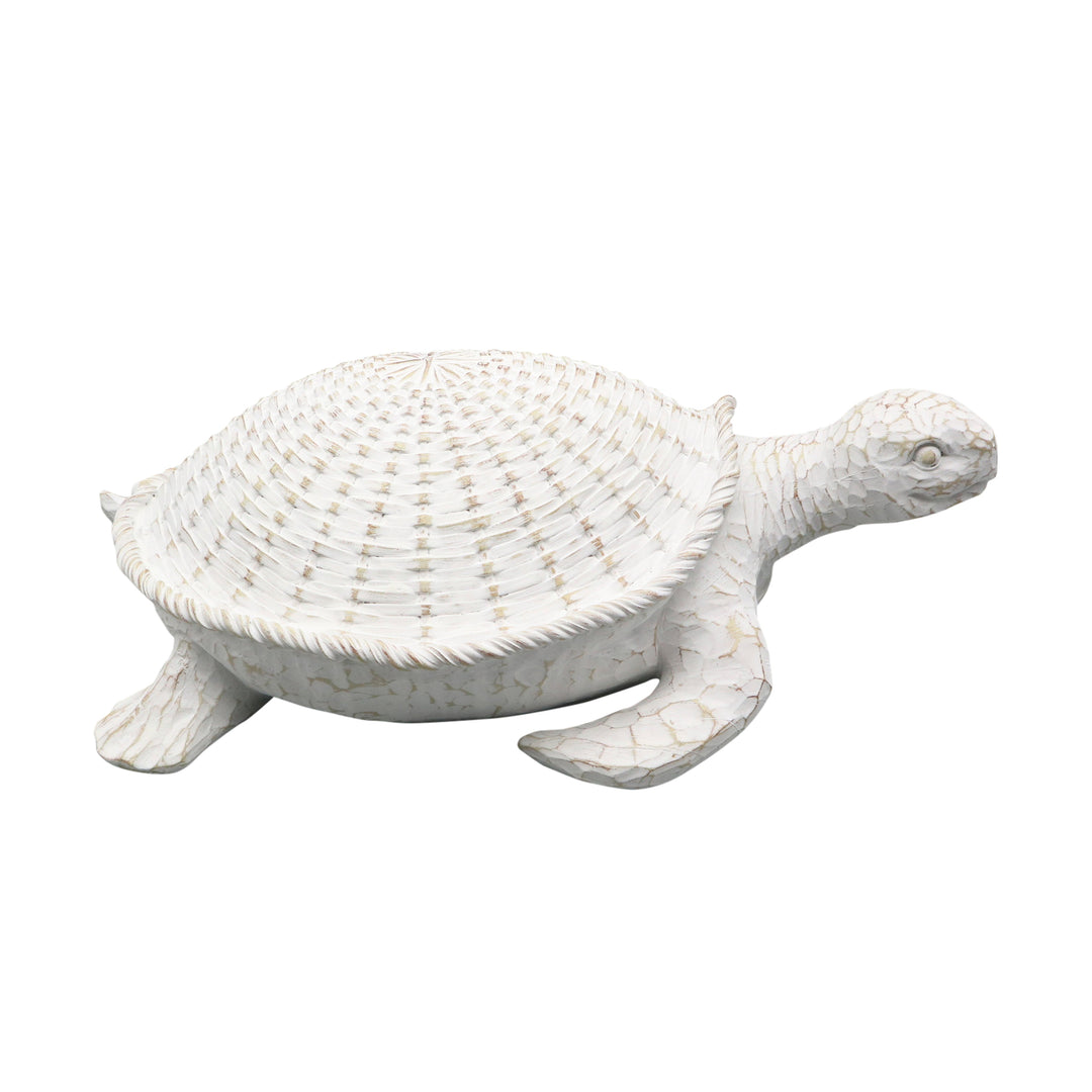 Resin, 15" Turtle Deco, White