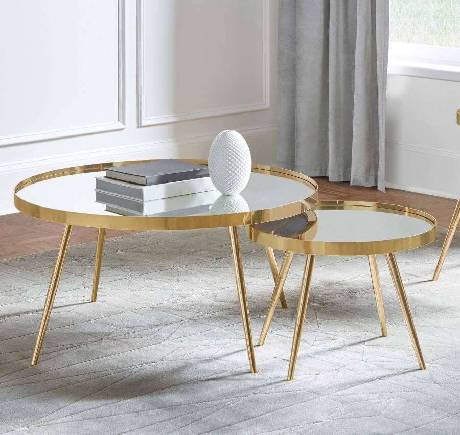 Kaelyn 2-piece Mirror Top Nesting Coffee Table Mirror And Gold