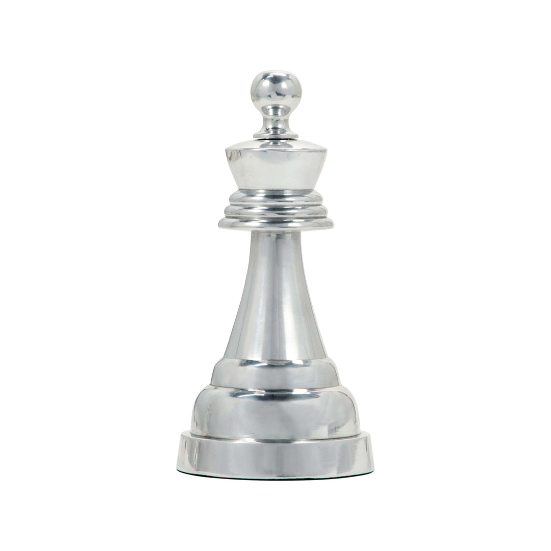 9"h Metal Queen Chess Piece, Silver