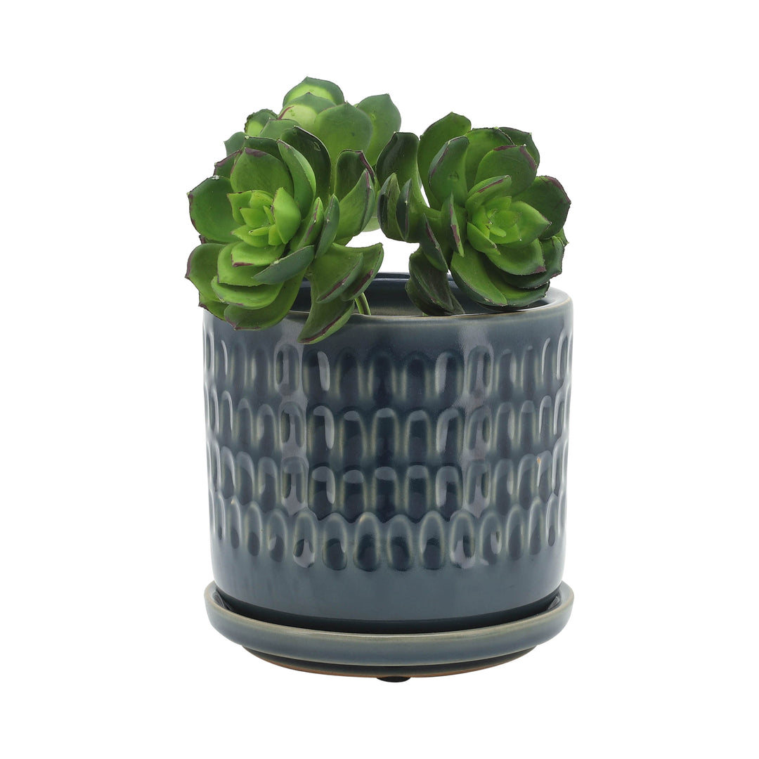 S/2 5/6" Dimpled Planters W/ Saucer, Blue