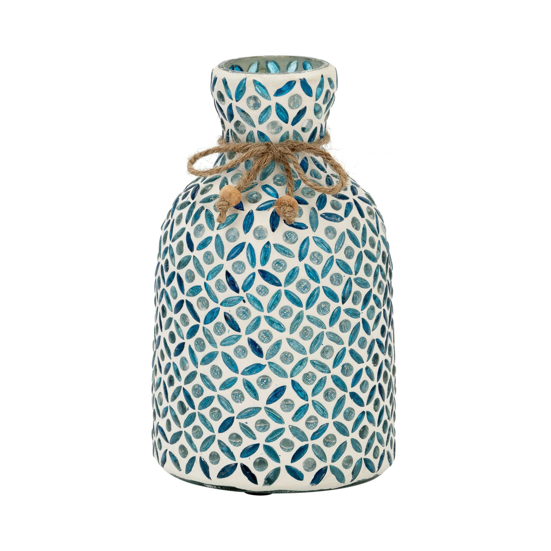 Glass, 7"h Mosaic Vase, Blue