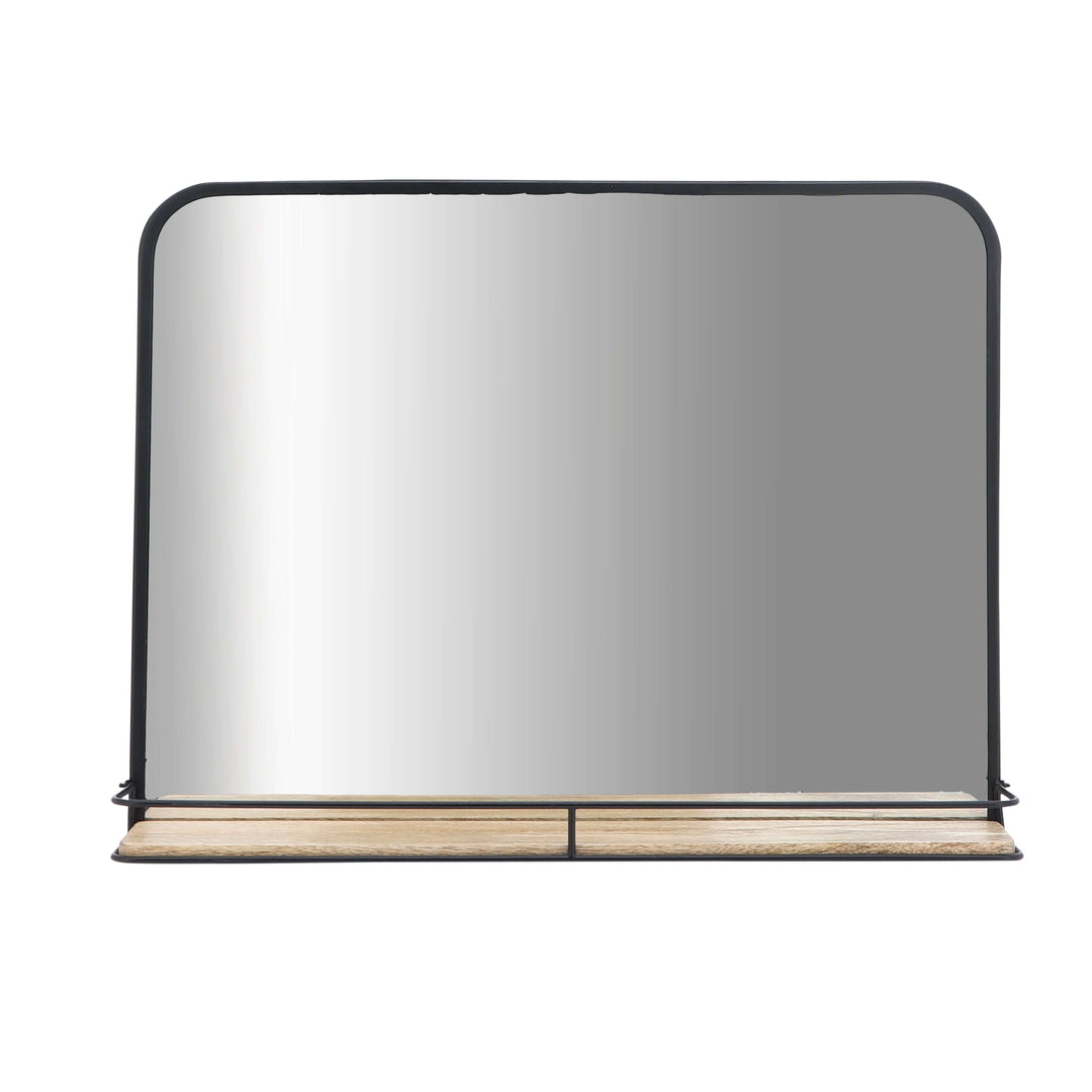 Metal, 24x18 Mirror W/ Folding Shelf, Black/brown