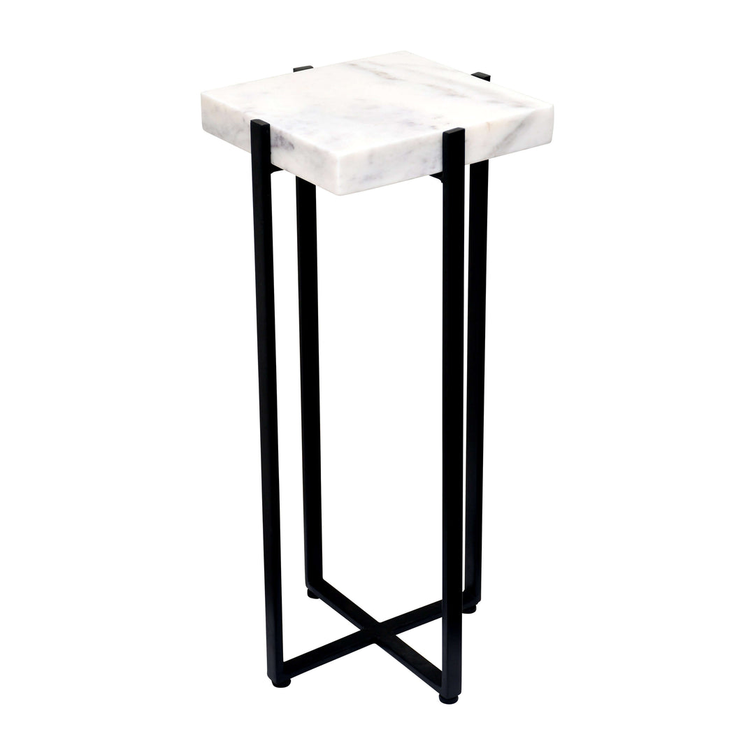 Metal, 23" Square Marble Top Accent Table, Black