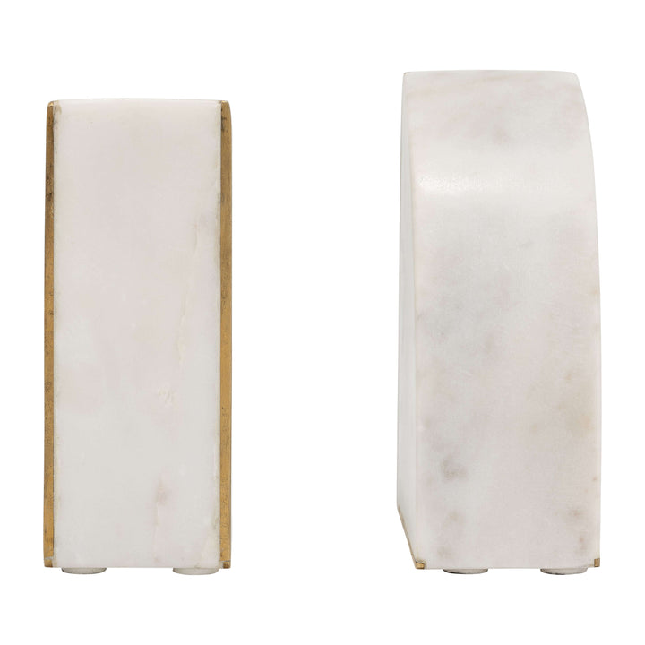 Marble, S/2 8"h Pie Bookends, White