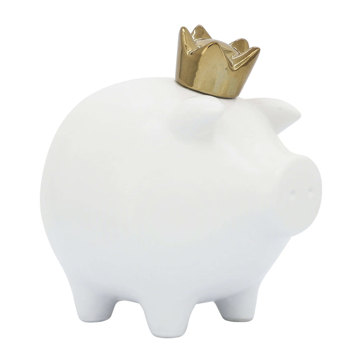 Cer, 8" Pig With Crown, White