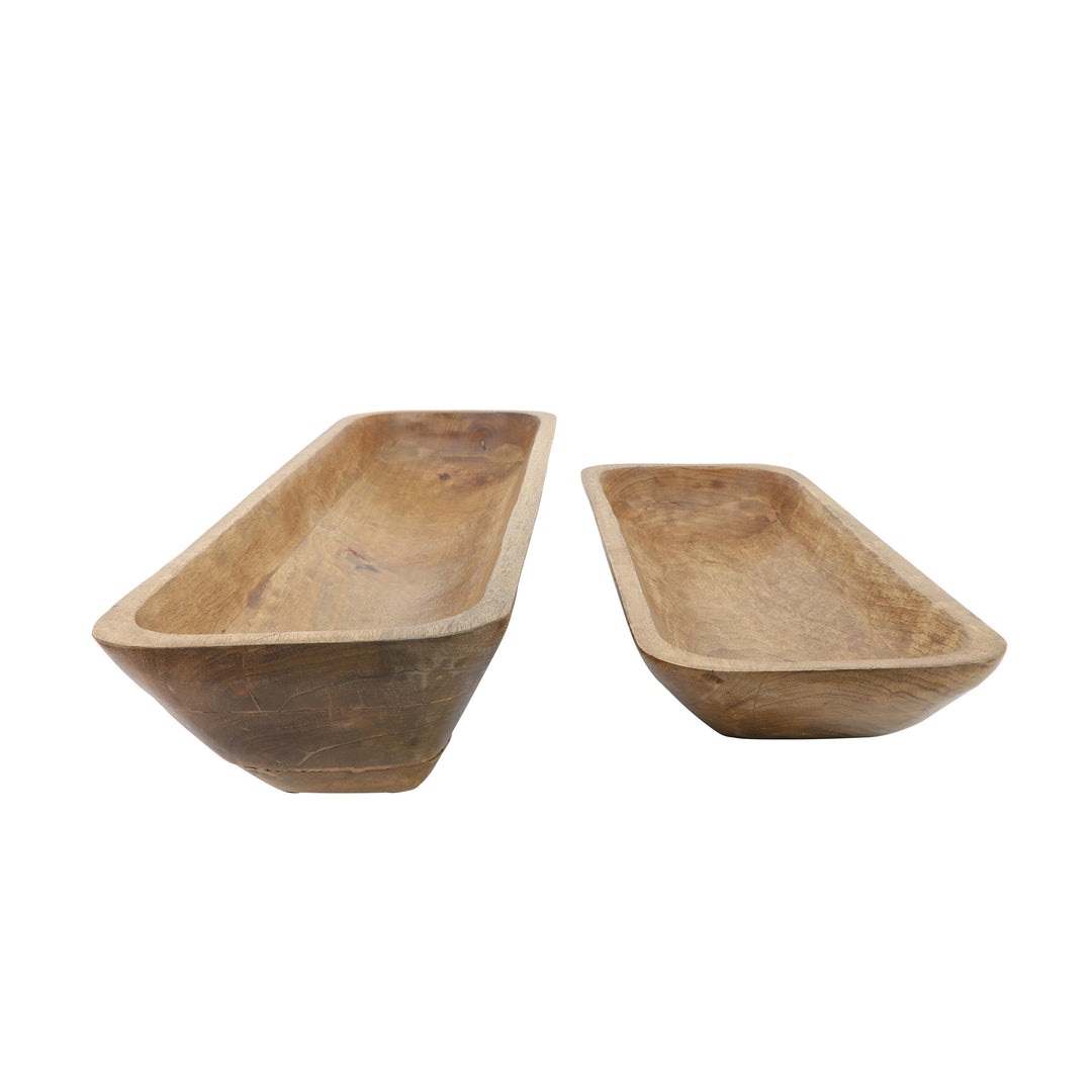 Wood, S/2 23/30 Rectangular Bowls, Brown