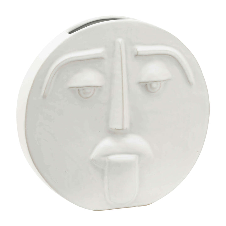 Cer, 10" Sad Face Vase, White