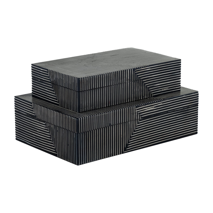 Resin, S/2 10/12" Pinstripe Boxes, Navy