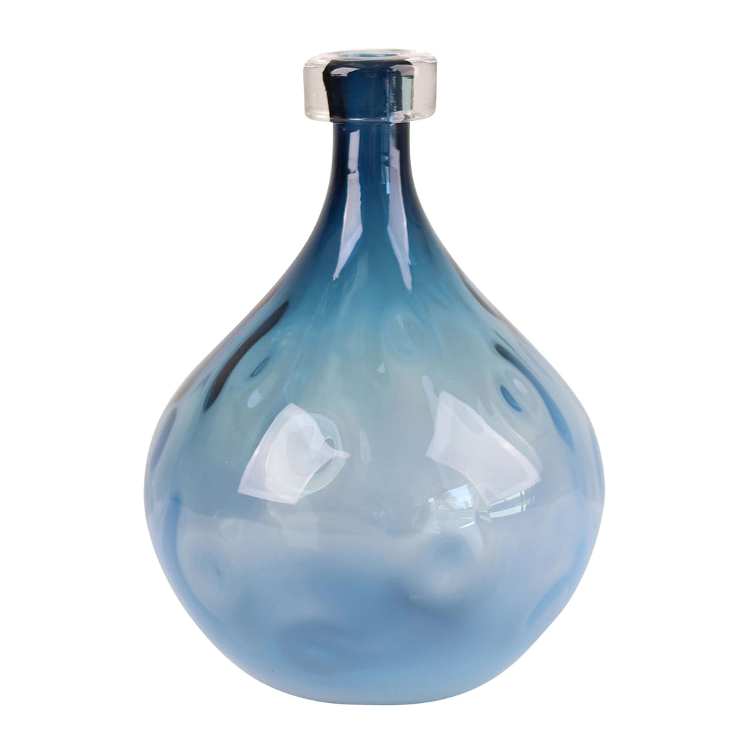 Glass, 11" Dimple Vase Blue