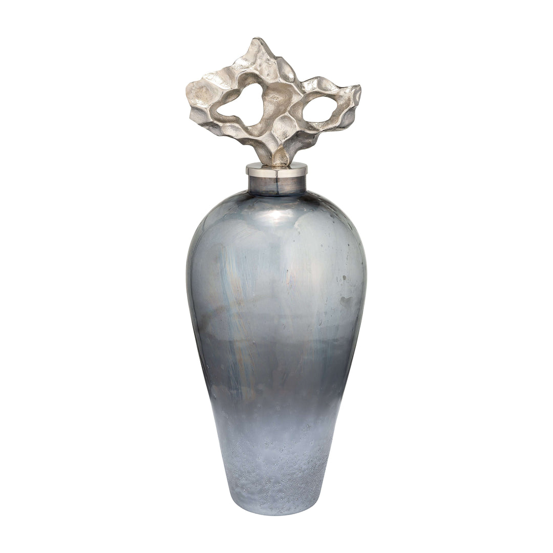 Metal, 23" Vase W/ Textured Lid, Gray/silver