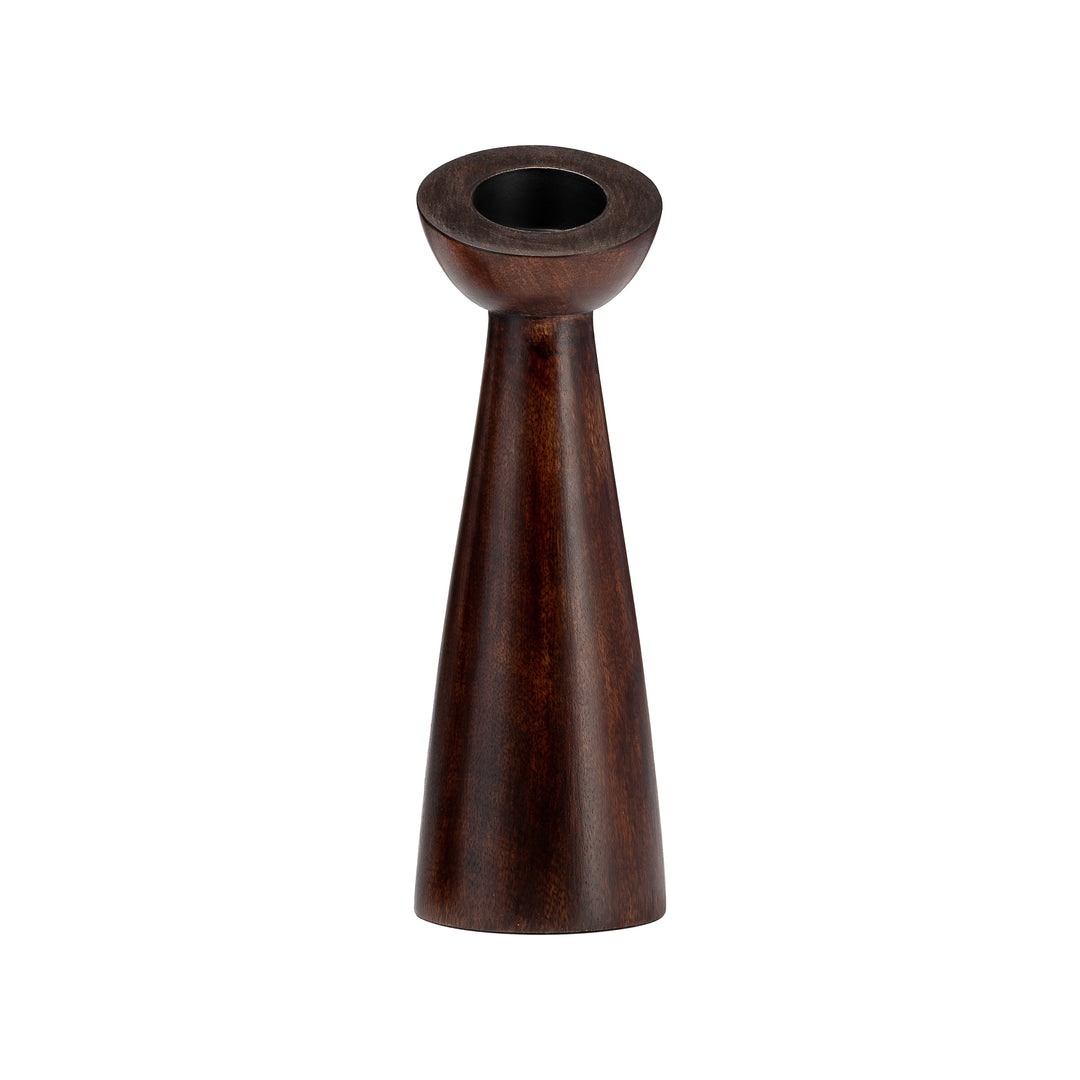 Wood, 9"h Slanted Candle Holder, Brown