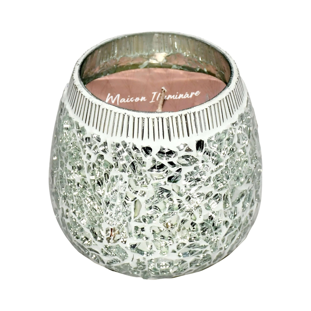 Glass, 4" 11 Oz Mosaic Scented Candle, Silver