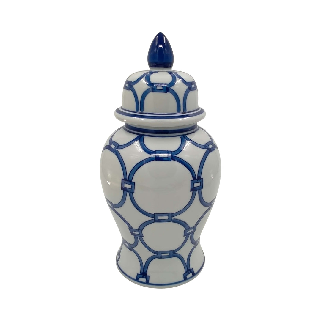 Cer, 14" Links Temple Jar, Blue/white