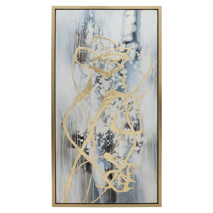 22x42 S/3 Abstract Canvas, Multi On Gold Frame