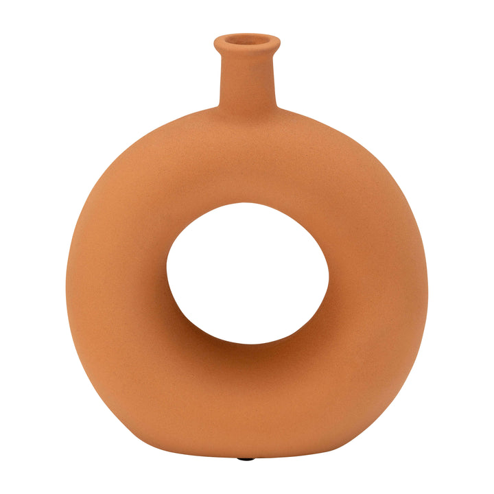 Cer, 8"h Round Cut-out Vase, Terracotta