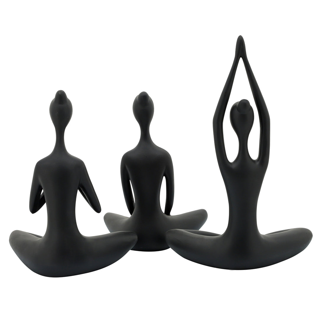 Resin, S/3 10"h Yoga Ladies, Black