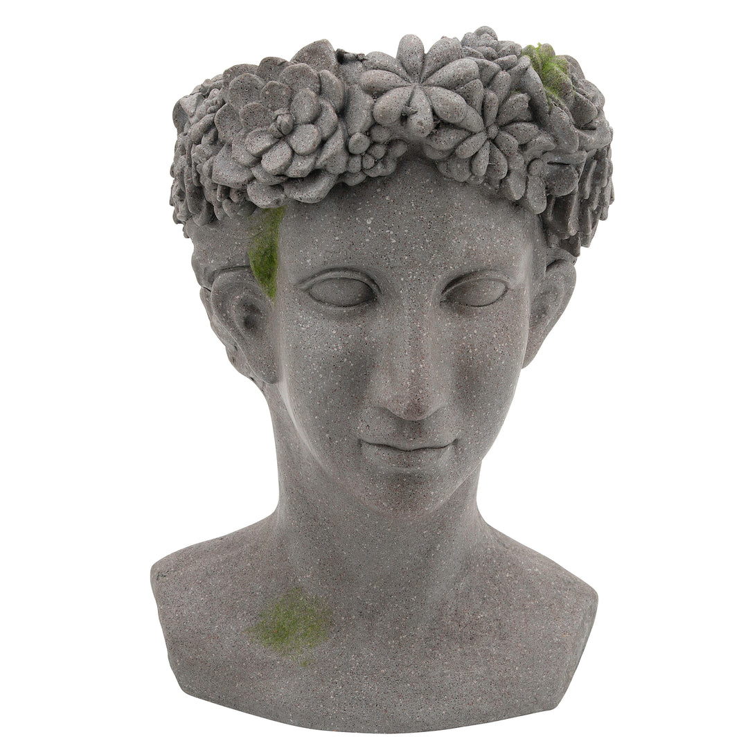 Resin, 19"h Lady W/ Daisies Planter, Gray