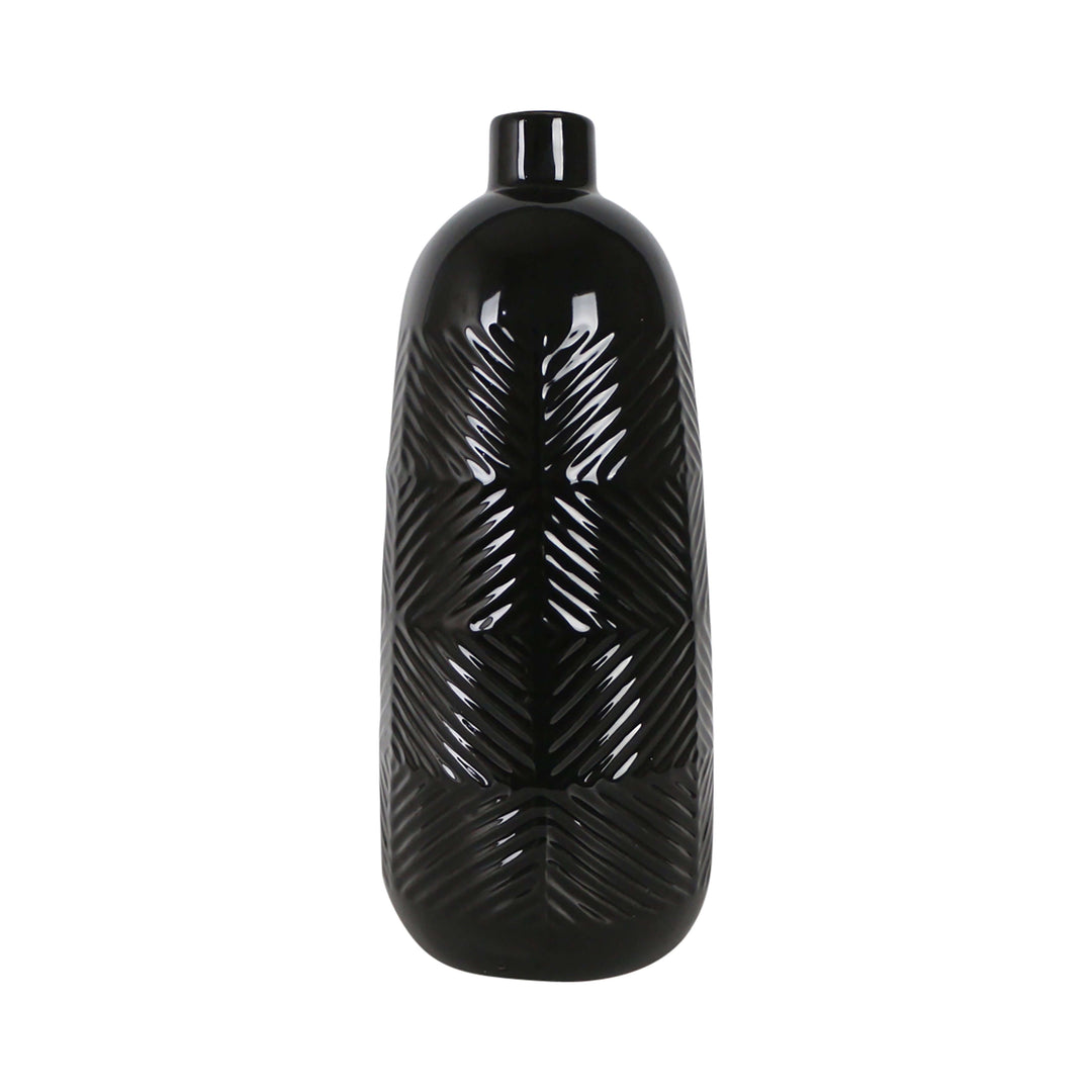 Cer, 14" Textured Lines Vase, Black