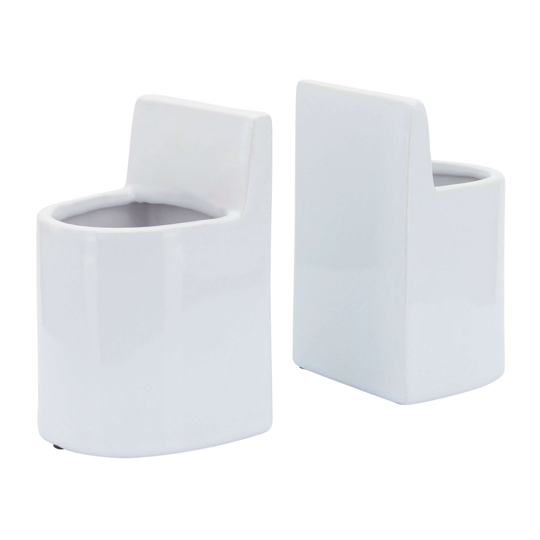 Cer, 6" Pouch Bookends, White