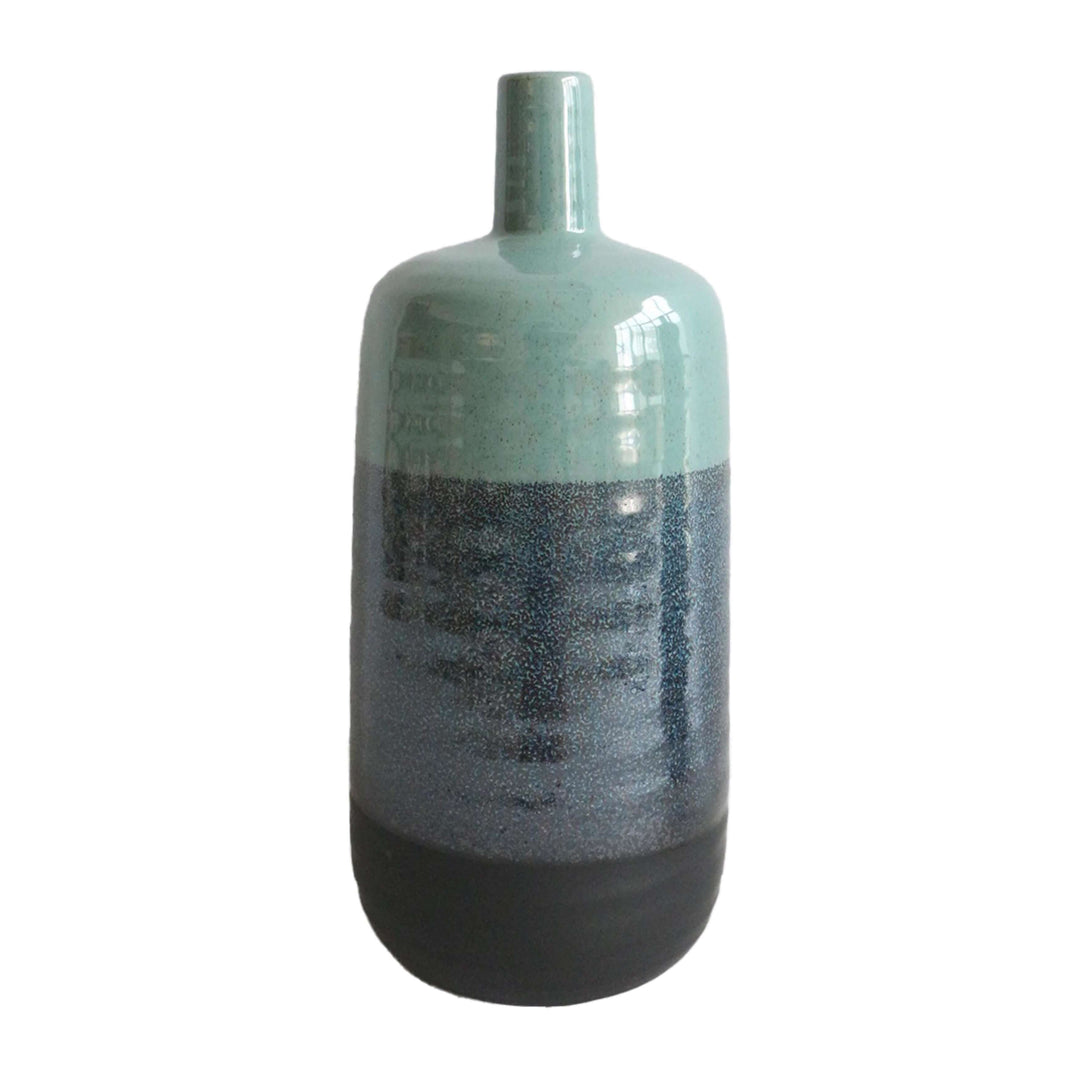 Ceramic 13", Tri-colored Speckled Vase, Aqua Grn
