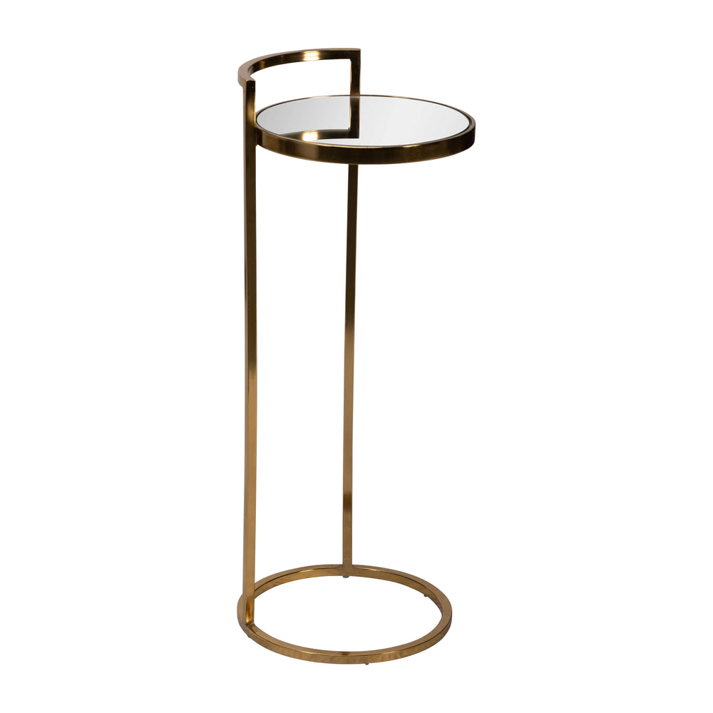 Metal, 10"dx26"h Drink Table W/ Mirror Top, Gold