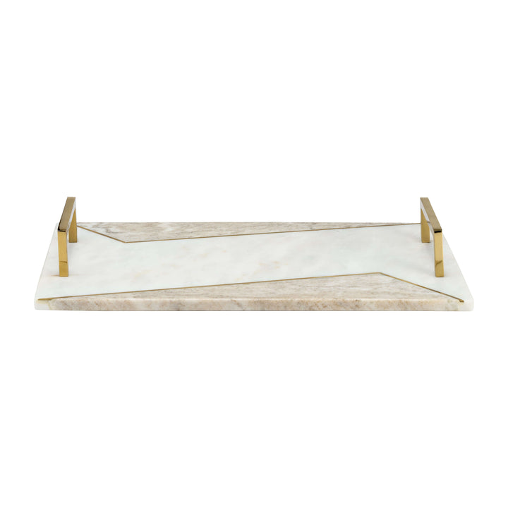 Marble, S/2 15/18"l 2-tone Trays W/ Handle, White