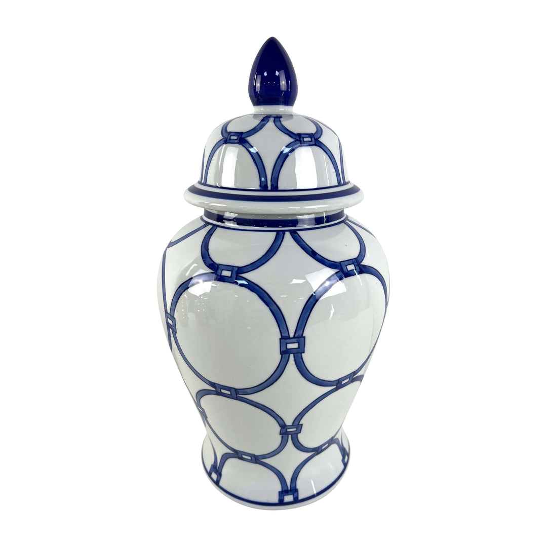 Cer, 18" Links Temple Jar, Blue/white