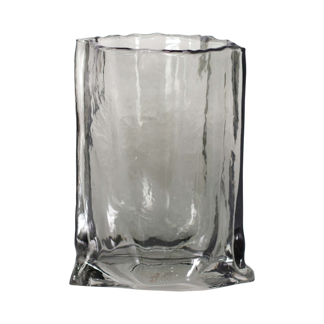 Glass, 9" Paper Bag Vase, Smoke