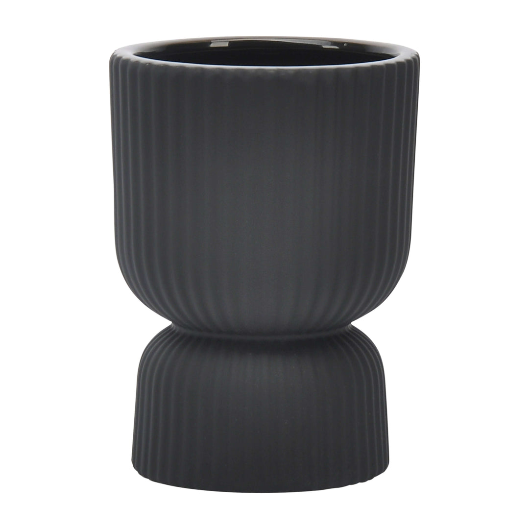 Cer, 6"h Ribbed Vase, Black