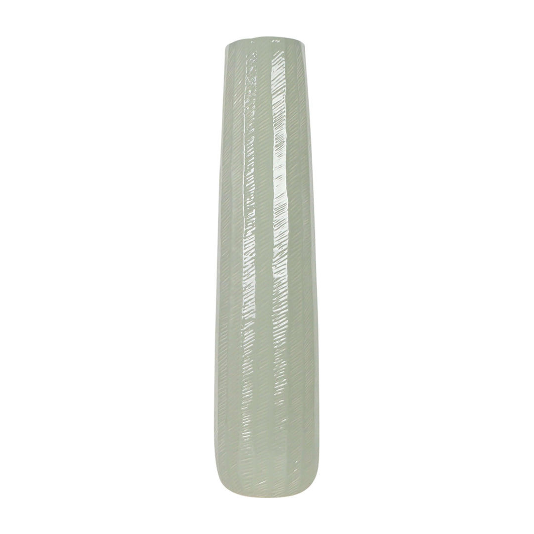Cer, 28" Etched Lines Cylinder Vase, Cucumber
