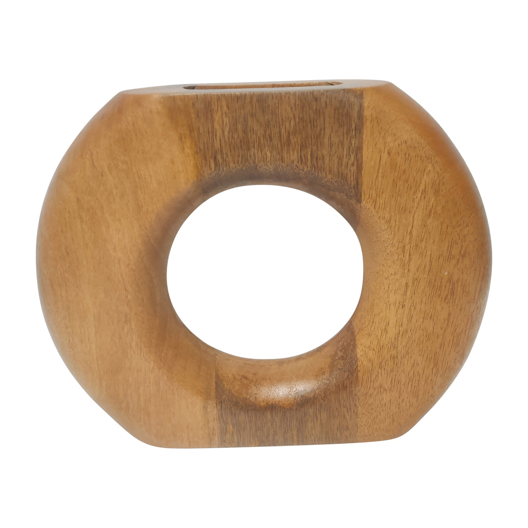 Wood, 11" Donut Vase, Brown