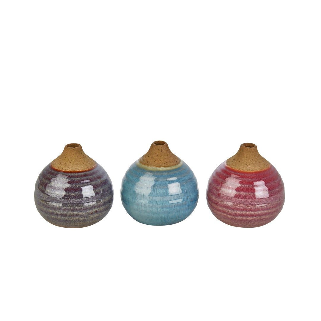 S/3 Glazed Bud Vases, Purple/blue/pink