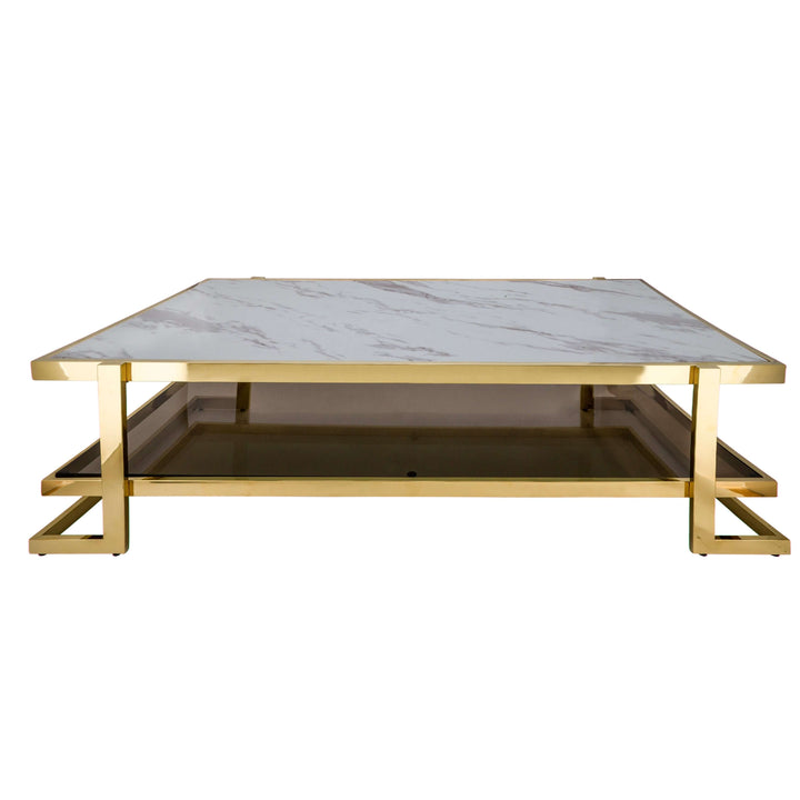 Metal/marble Glass Coffee Table, Gold/white Kd