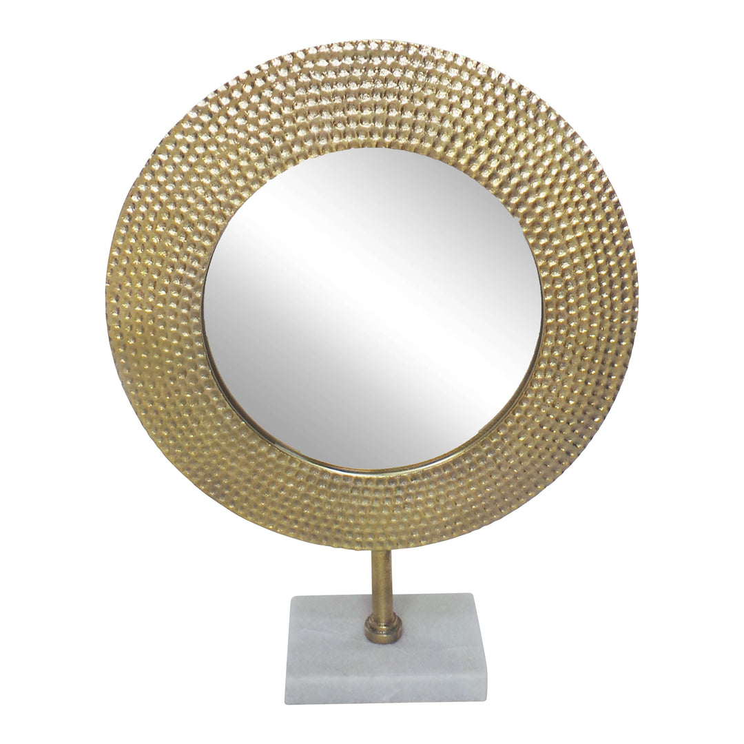 Metal 19" Hammered Mirror On Stand, Gold