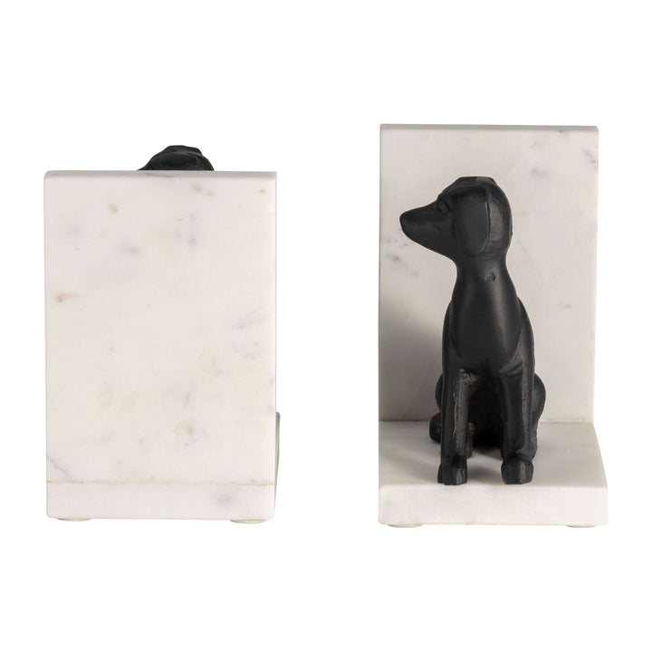 Metal/marble,s/2 4"h,sitting Dog Bookends, Blk/wht