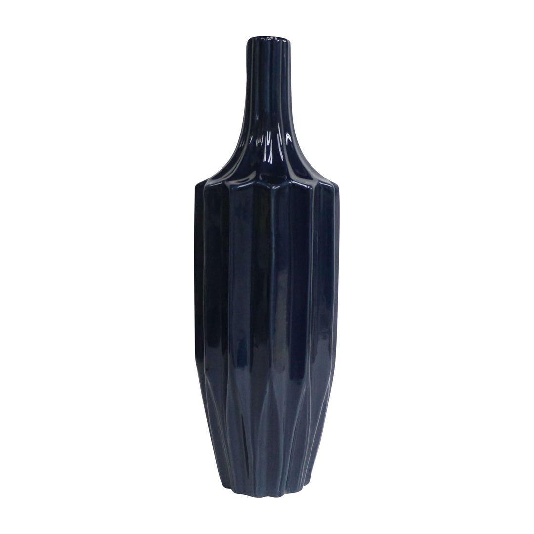 Cer, 16" Fluted Vase, Navy
