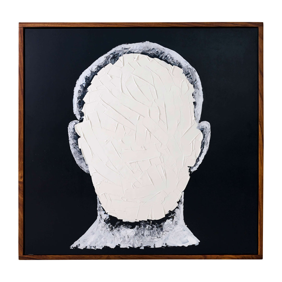 47x47, Hand Painted Blank Face Man, Ivory/black