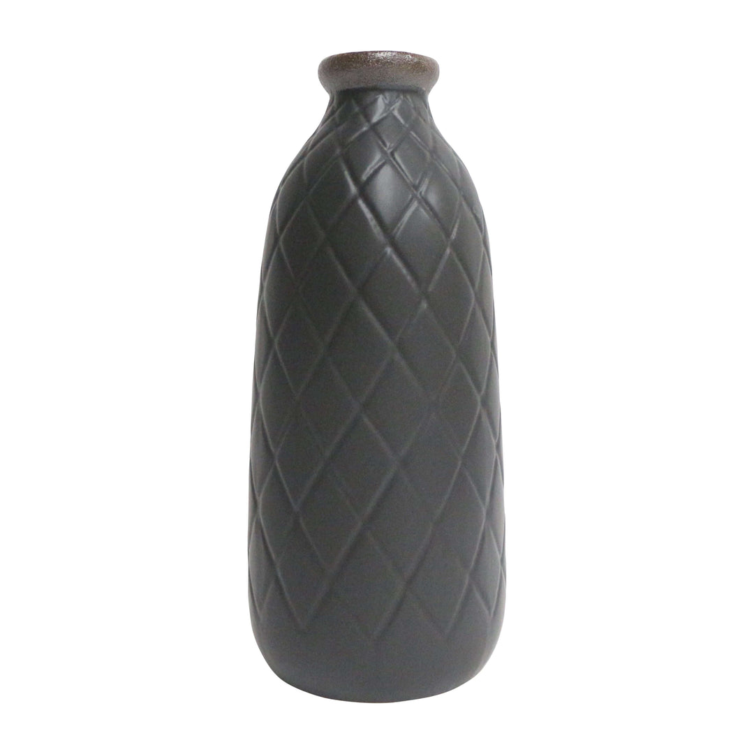 Cer, 16" Plaid Textured Vase, Black