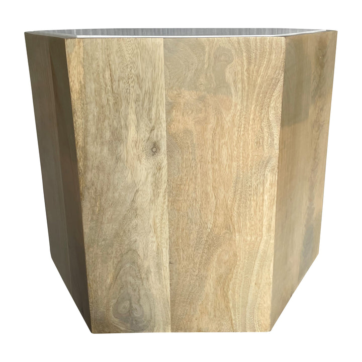 Wood/marble, S/2 14/20" Hexagonla Side Tables, Nat