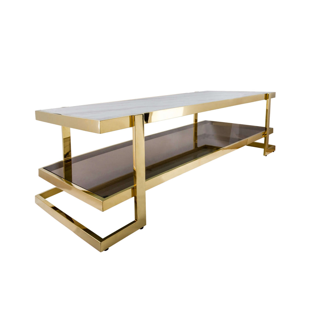 Metal/marble Glass Coffee Table, Gold/white Kd