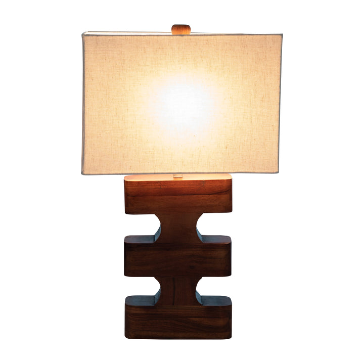 Wood, 26"h Geometric Lamp, Brown