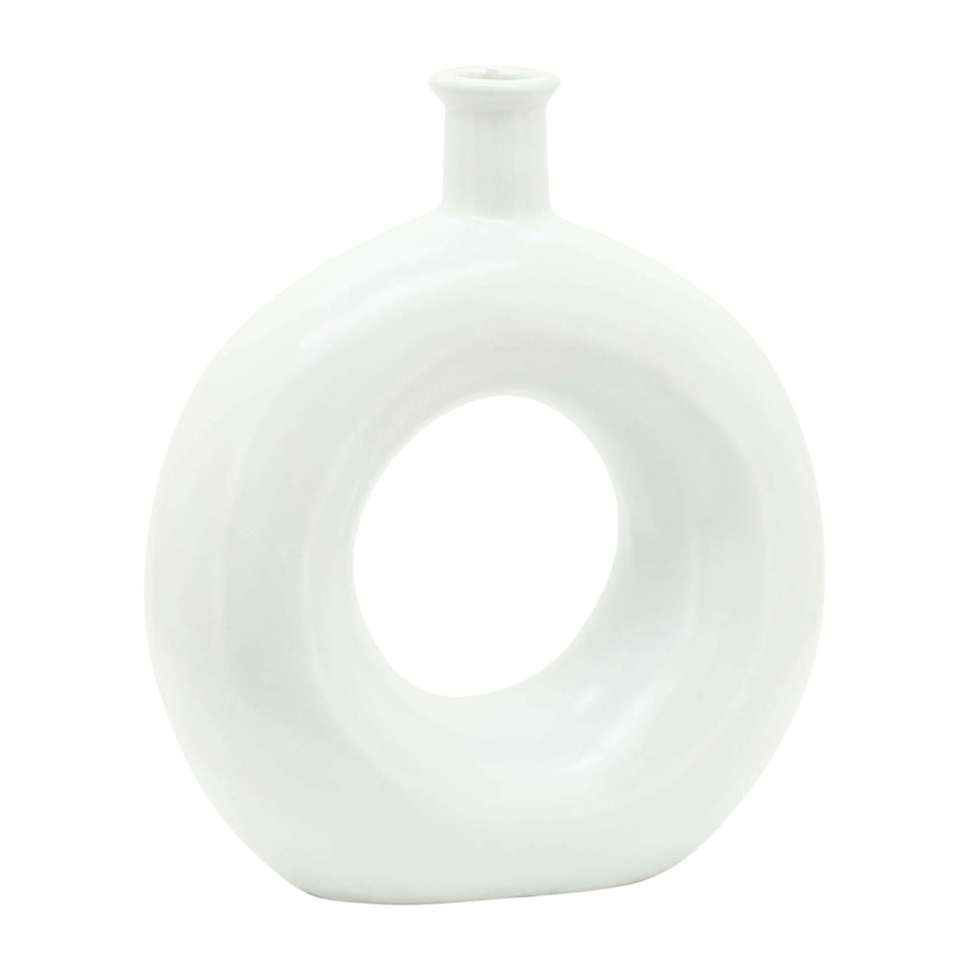Cer, 8"h Round Cut-out Vase, White